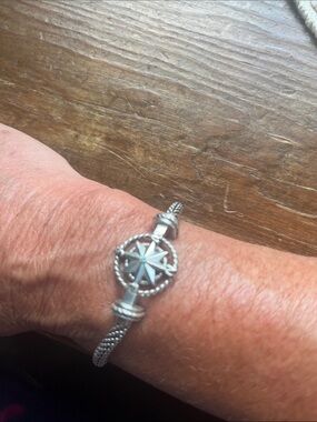 Sterling Silver Compass Bracelet with Turquoise Accent